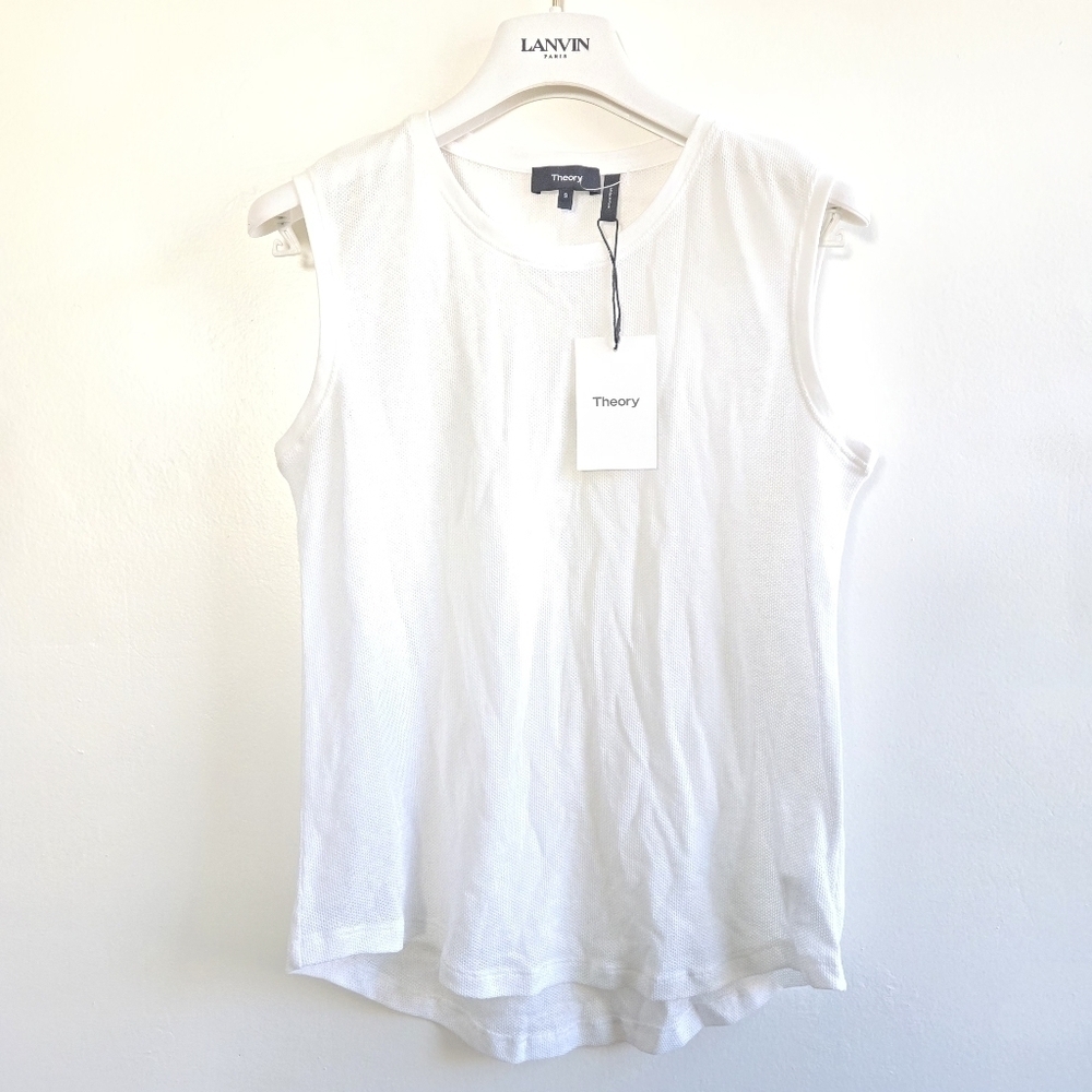 New Theory Laza R White Brinley Mesh Tank Top Style K0524526 NWT Small